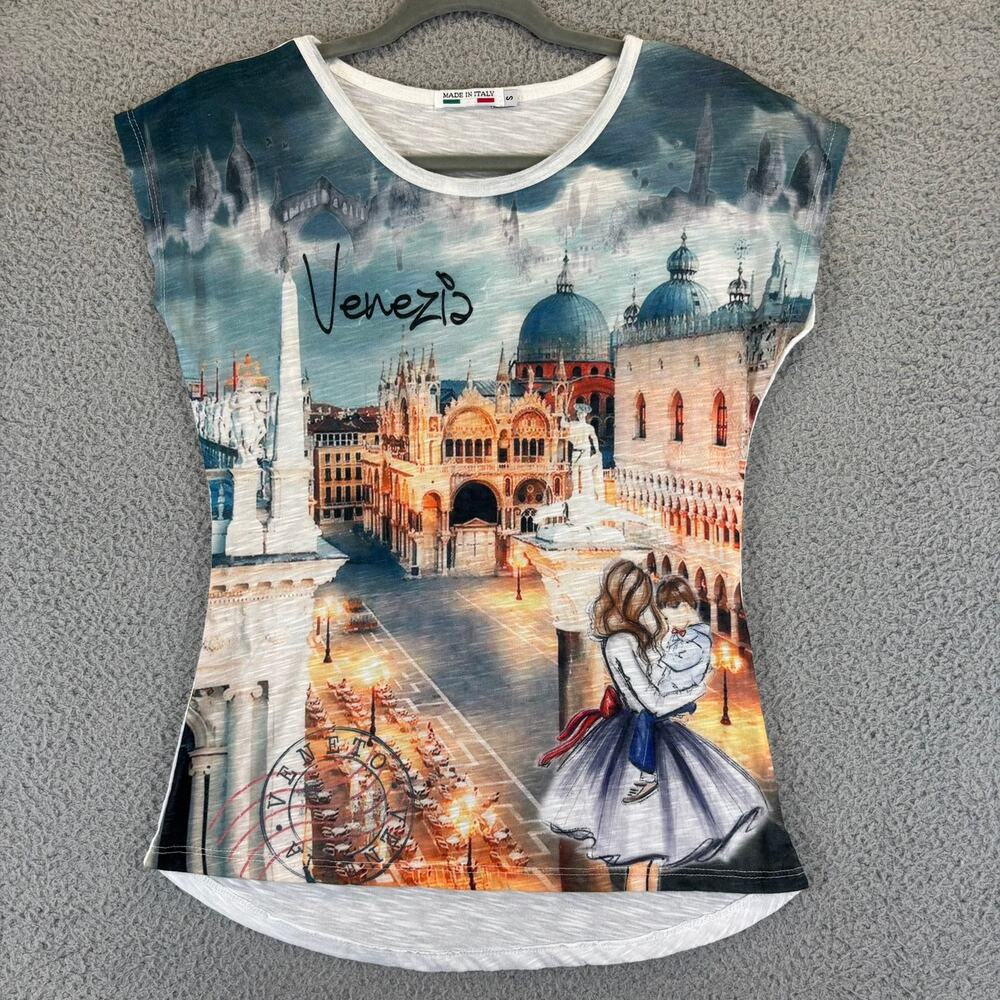 Y2k Baby Tee Medium Artsy Burnout Sheer Graphic Wearable Art Venezia Italy  VTG